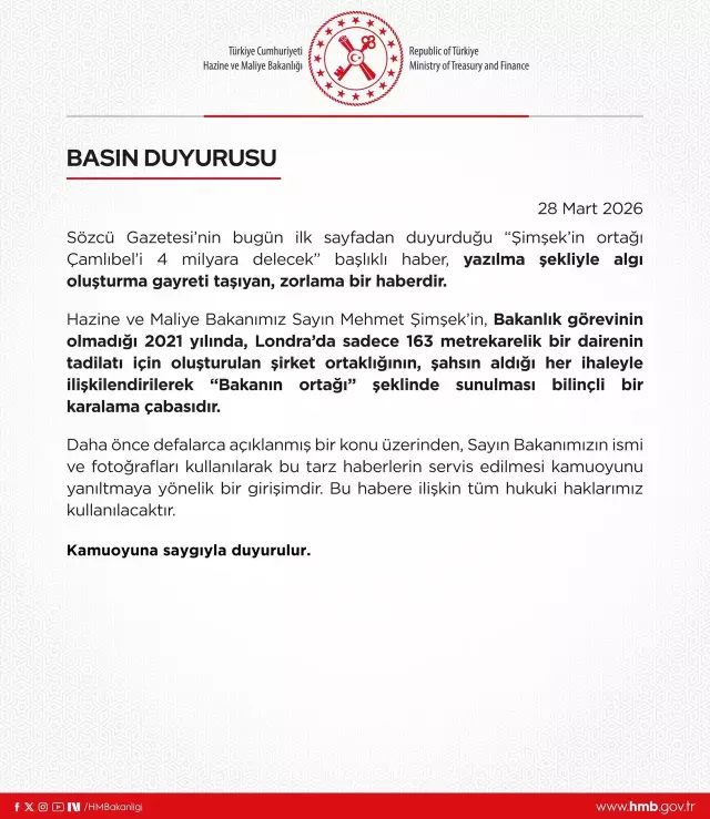 Bakan Şimşek’e yönelik karalama iddiaları