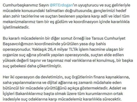Adalet Bakanı Gürlek: Suçla Mücadele Kararlılıkla Devam Edecek