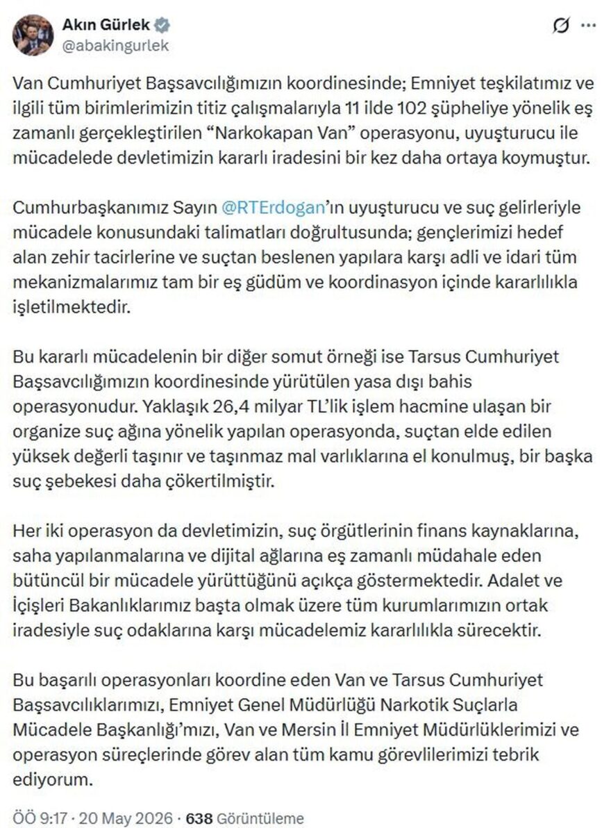 Adalet Bakanı Gürlek: Suçla Mücadele Kararlılıkla Devam Edecek